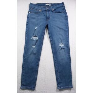 Levis Jeans Womens Size 28 Blue Denim Boyfriend Fit Mid Rise Stretch Distressed